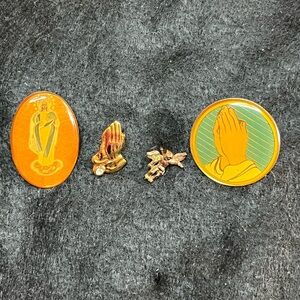 Vintage Religious catholic Enamel Pins Praying Hands Guardian Angel Virgin Mary